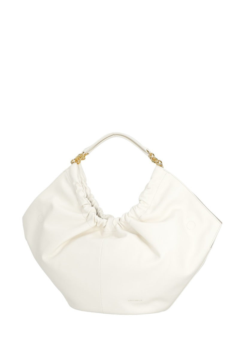 Coccinelle Medium Ivory Leather Shoulder Bag With Gold-Tone Accents