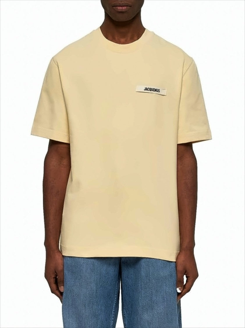Jacquemus Boxy-Fit Light Beige Cotton T-Shirt With Patch Detail
