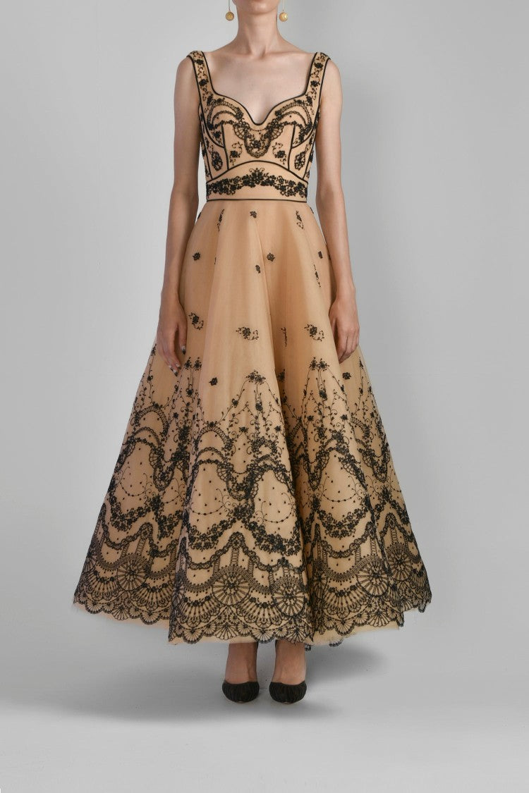 Saiid Kobeisy Sleeveless Embroidered Tulle Dress
