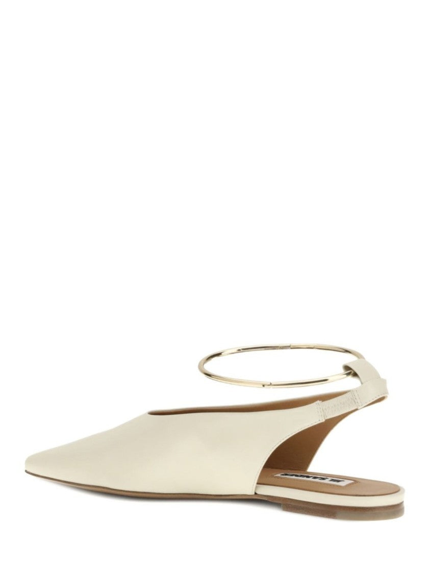 Jil Sander White Gold Ankle Strap Leather Flats