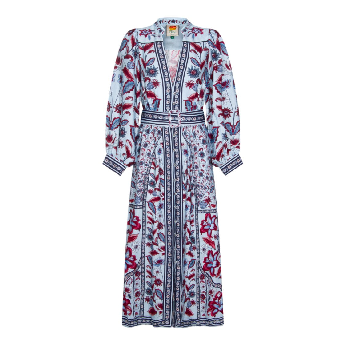 Farm Rio Flowing Dress With Vibrant Floral And Abstract Patterns
