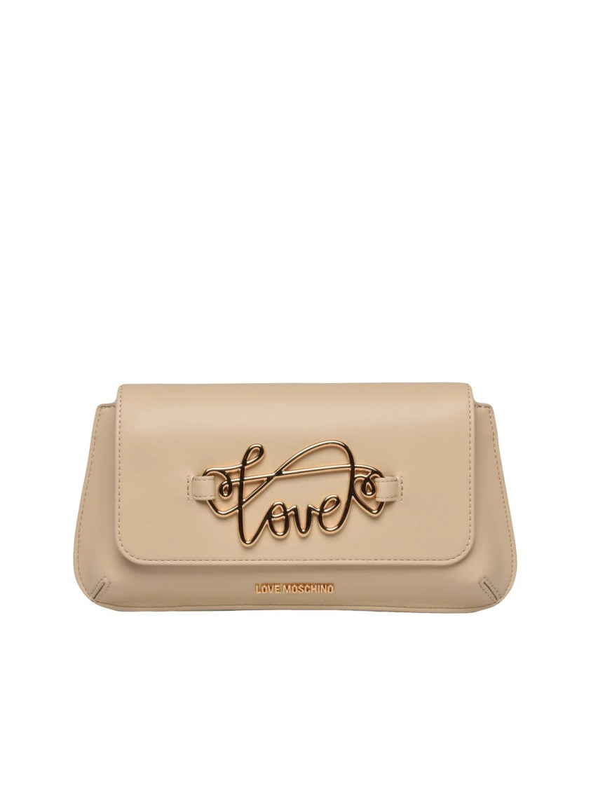 Love Moschino Beige Polyurethane Script Shoulder Bag