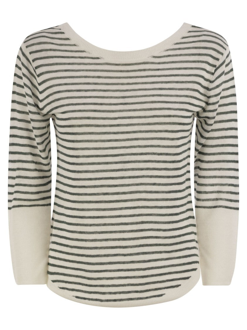 Majestic Striped Linen Boat Neck T-Shirt