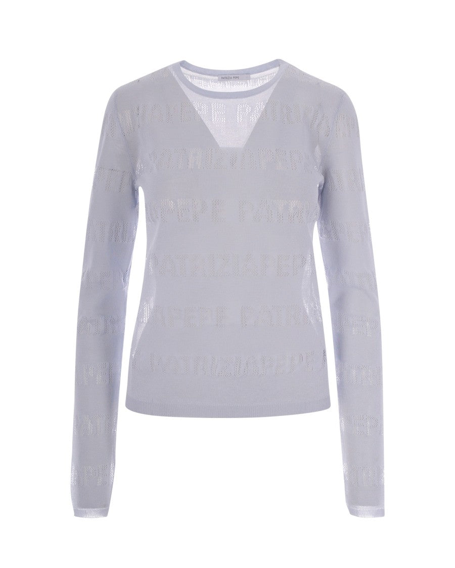 Patrizia Pepe Sky Grey Logo Crewneck Sweater