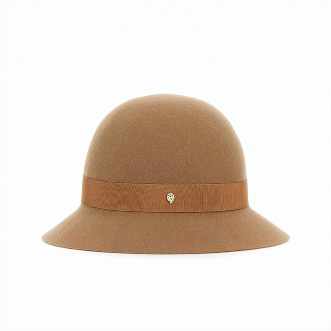 Helen Kaminski Camel Merino Wool Cloche Hat With Grosgrain Ribbon