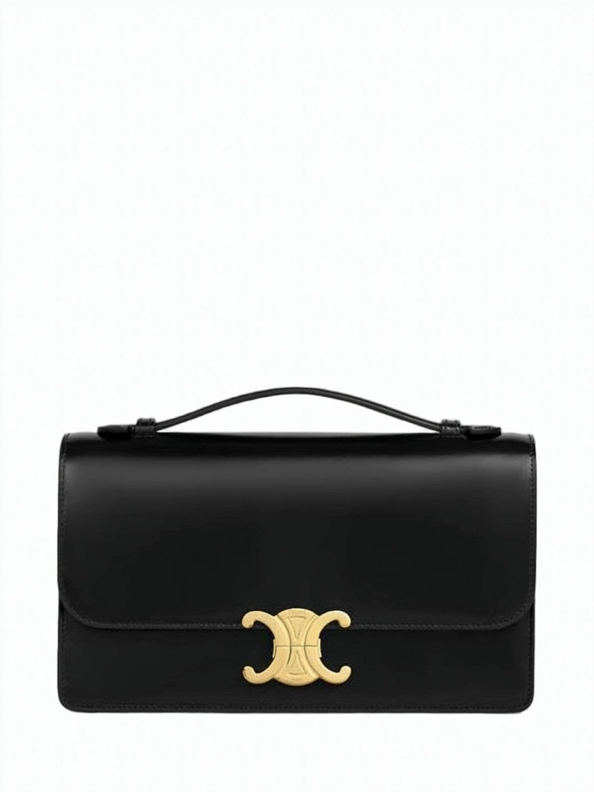 Celine Structured Black Calf Leather Bag With Gold Clasp
