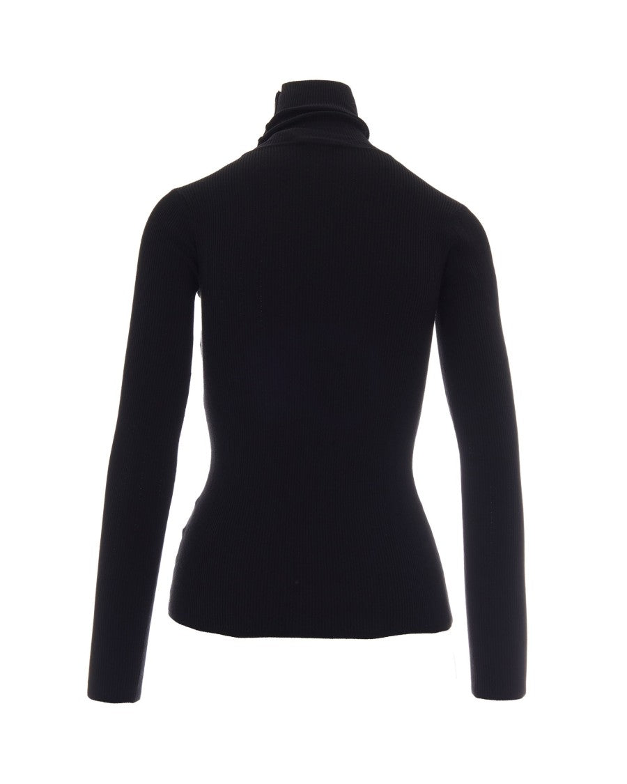 Elisabetta Franchi Fitted Long-Sleeve Knit Top With Gold Logo Detail