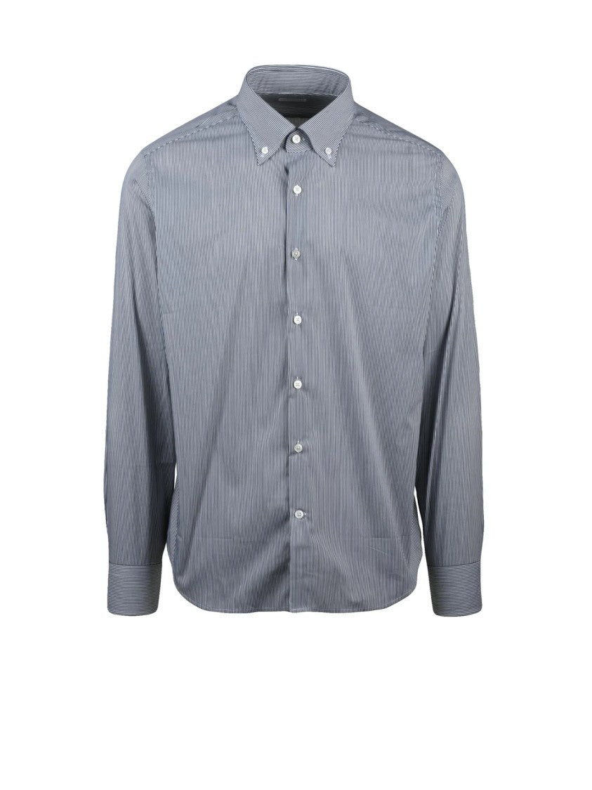 Ghirardelli Contrasting Pinstripe Cotton Shirt With Classic Collar