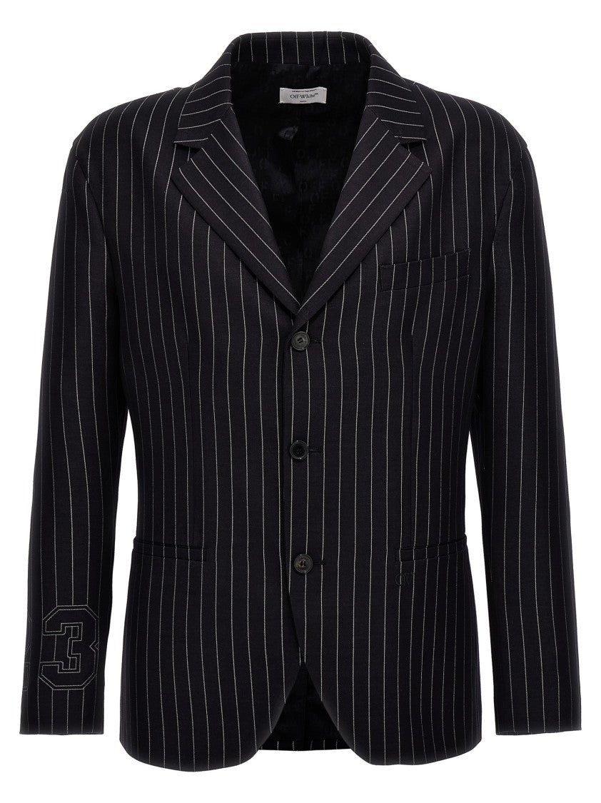 Off-White Pinstripe Pattern Wool Blend Blazer
