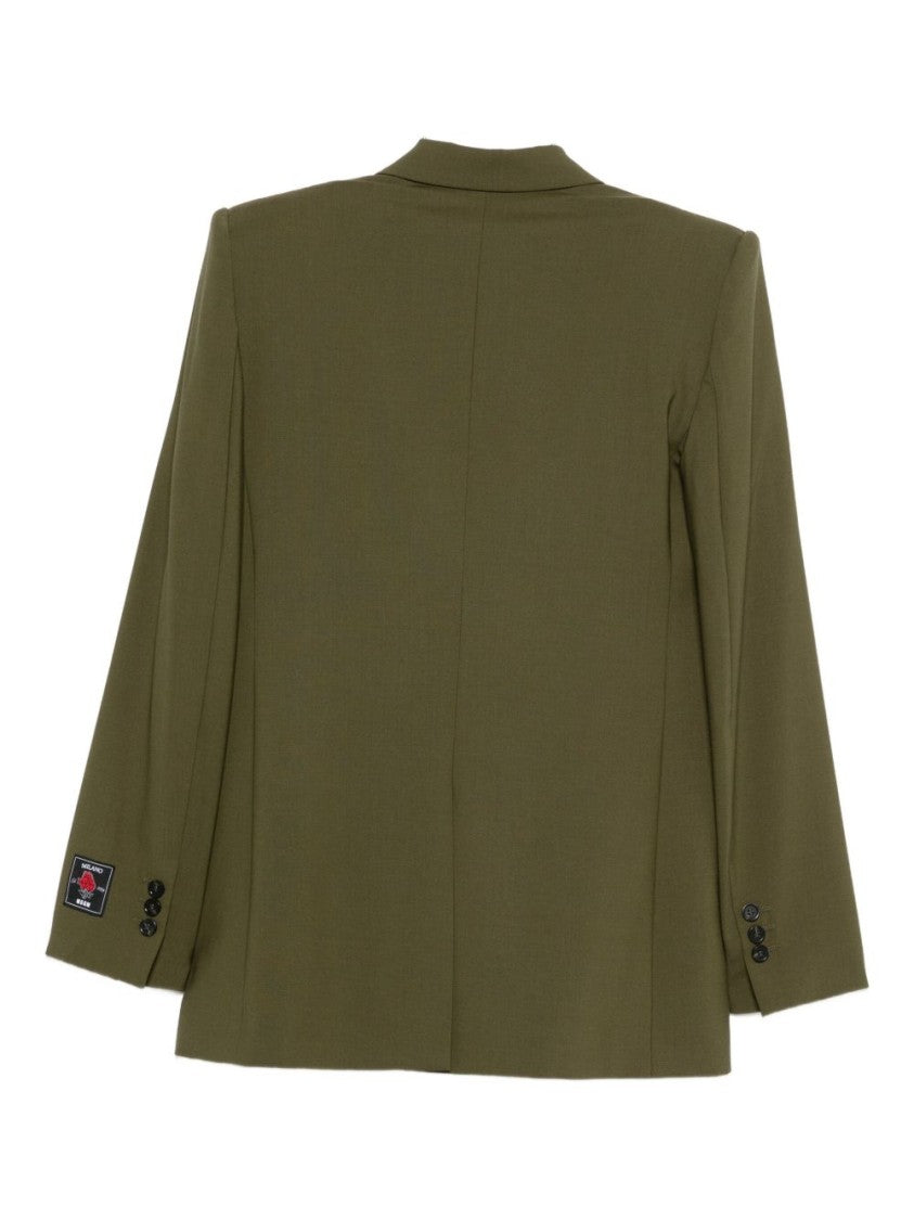 Msgm Tailored Double-Breasted Green Jacket With Black Buttons