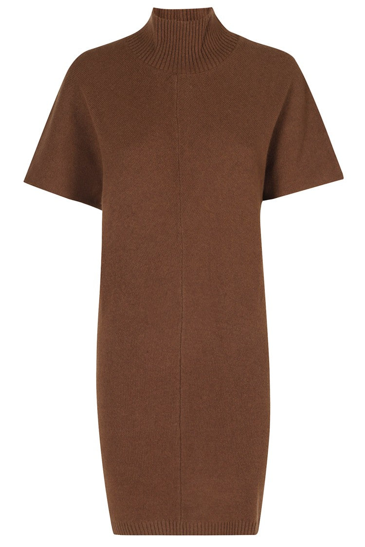 Federica Tosi Brown High Neck Ribbed Trim Wool-Blend Mini Dress