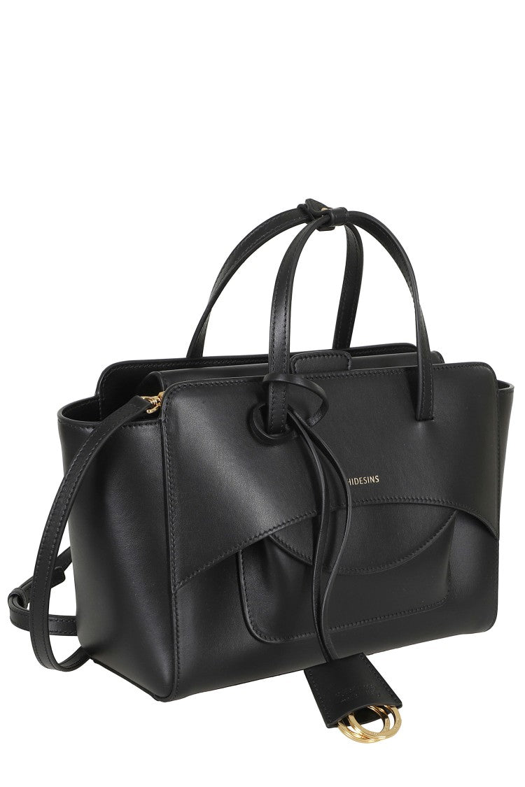 Hidesins Black Rectangular Flap M Two-Tone Leather Shoulder Bag