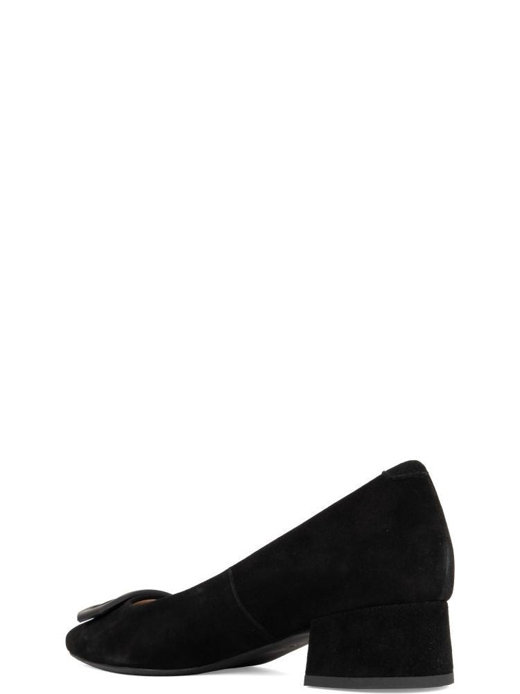 Sergio Moretti Black Closed-Toe Buckle Suede Low-Block-Heel Pumps