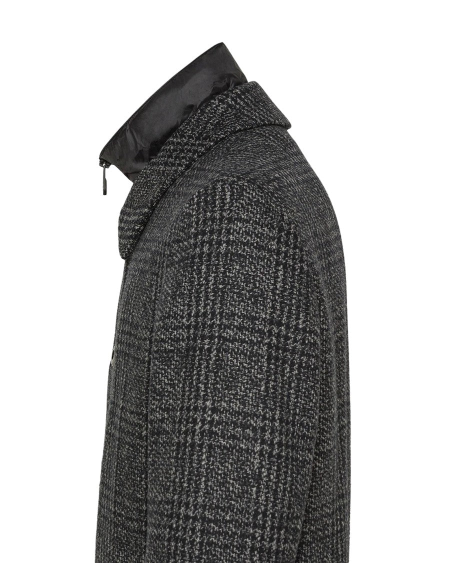 Peuterey Dark Grey Check Wool Blend Coat With Classic Collar