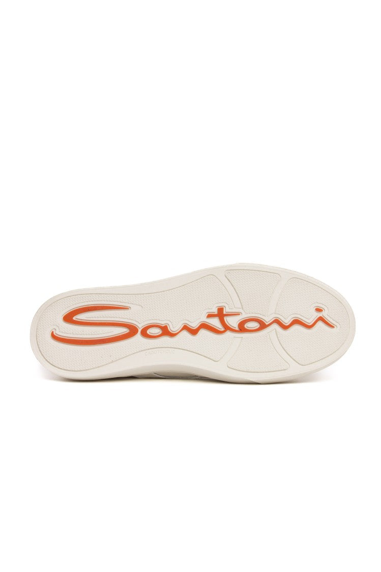 Santoni Double-Buckle Hammered Leather Sneakers