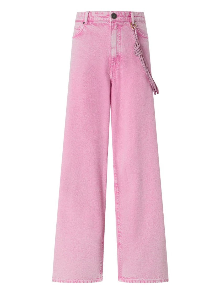 Pinko Wide-Leg Pink Jeans With High Waist And Minimal Detailing