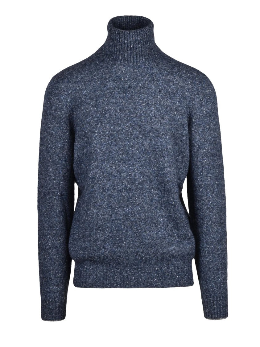 Brunello Cucinelli Blue High Neck Alpaca-Blend Sweater