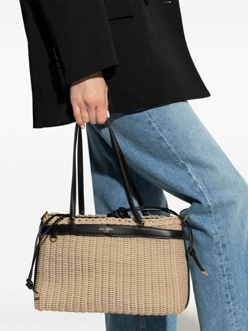 Dolce & Gabbana Woven Structured Handbag With Black Leather Accents