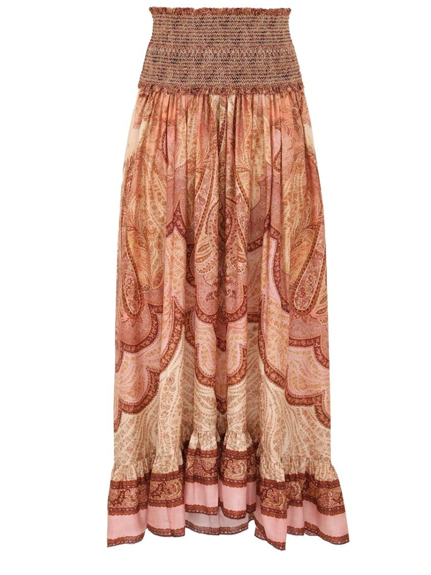 Zimmermann Multicolor Paisley Smocked Silk Maxi Skirt