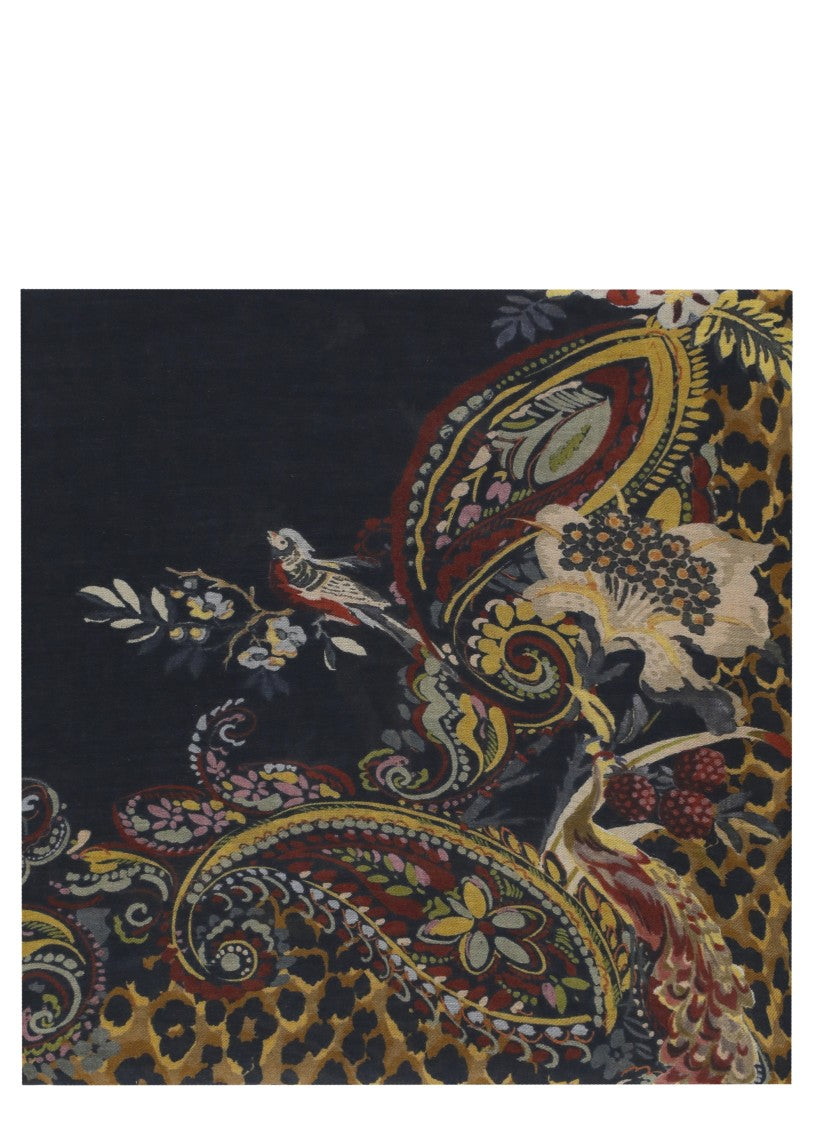 Etro Cashmere Blend Shawl With Intricate Paisley And Animal Print