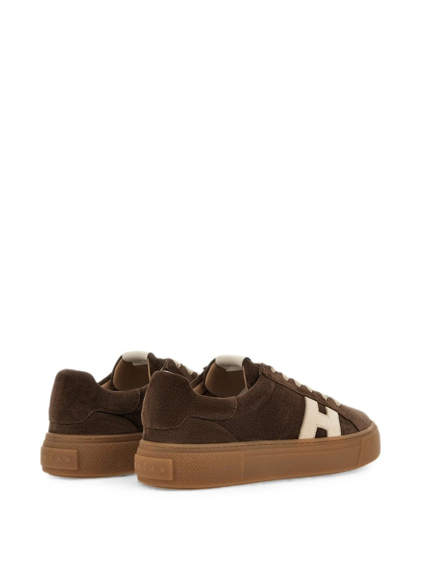 Hogan Brown Suede Low-Top Sneakers With Cream Logo