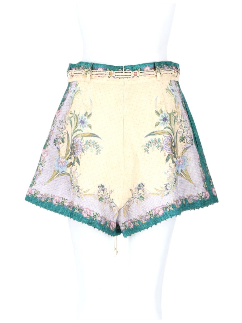 Zimmermann Indra High-Waisted Floral Linen Shorts