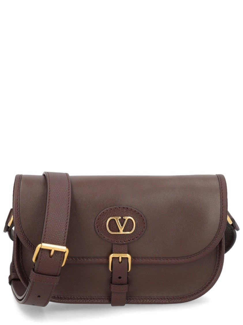 Valentino Garavani Rectangular Brown Leather Bag With Gold-Tone Accents