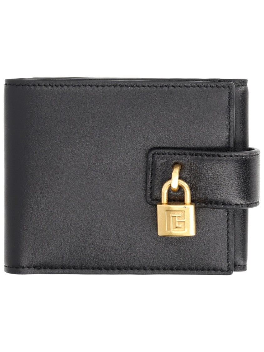 Balmain Pulse Lambskin Gold Padlock Wallet