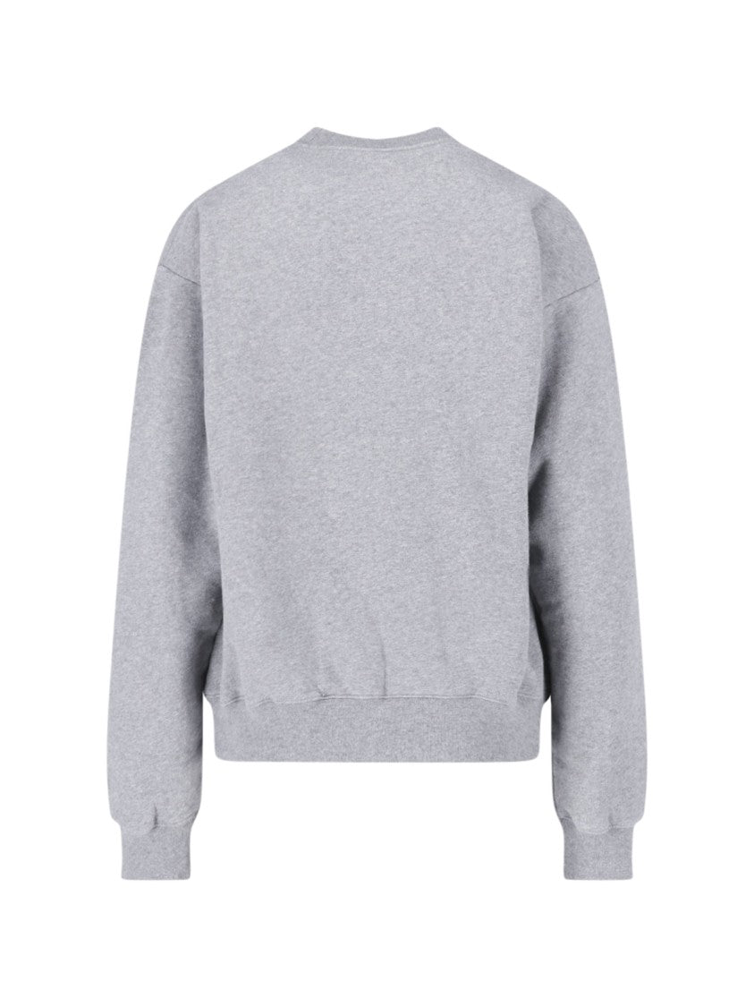 Sporty And Rich Grey Ribbed Neckline Cotton-Blend Sweatshirt