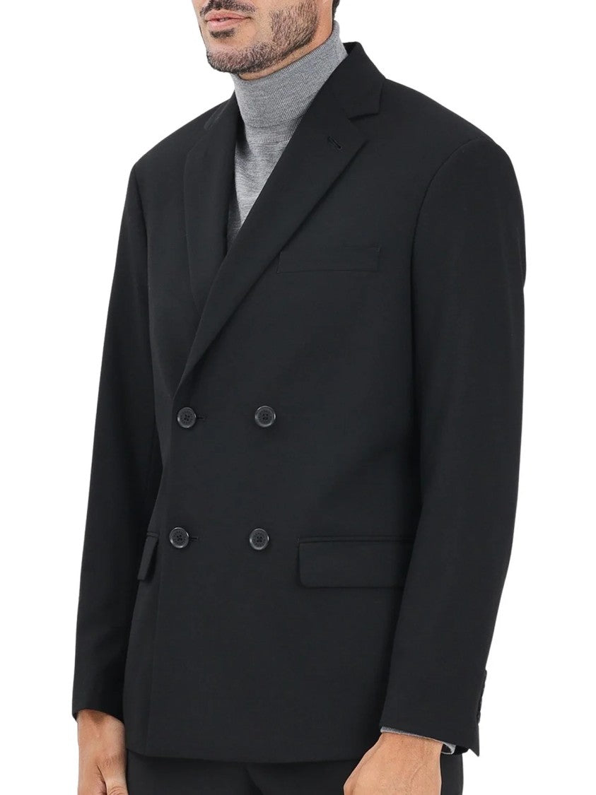 Armani Exchange Black Double-Breasted Wool-Blend Blazer