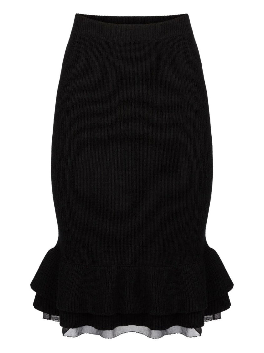Nina Ricci Black Wool Knit Midi Skirt