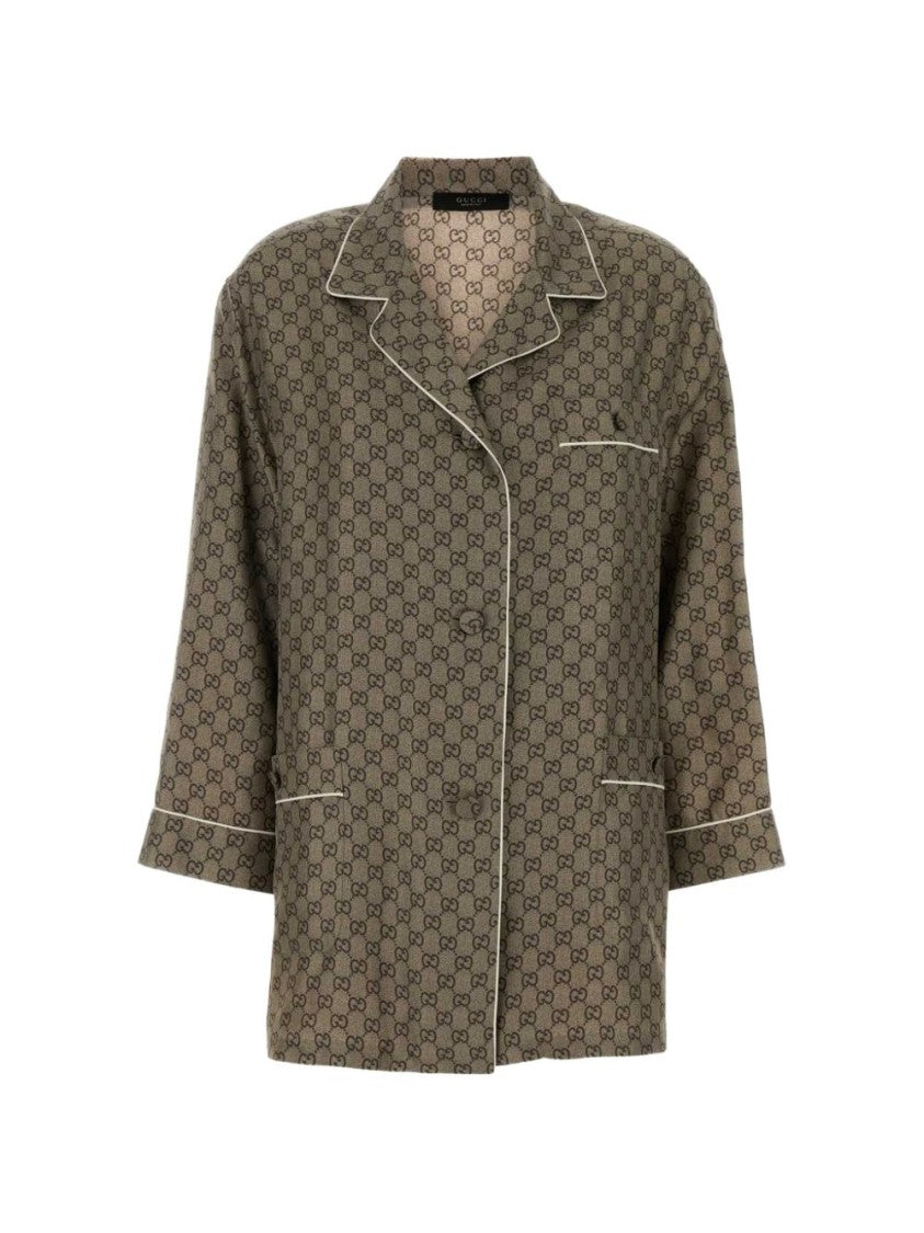 Gucci Geometric Pattern Classic Collar Silk Shirt
