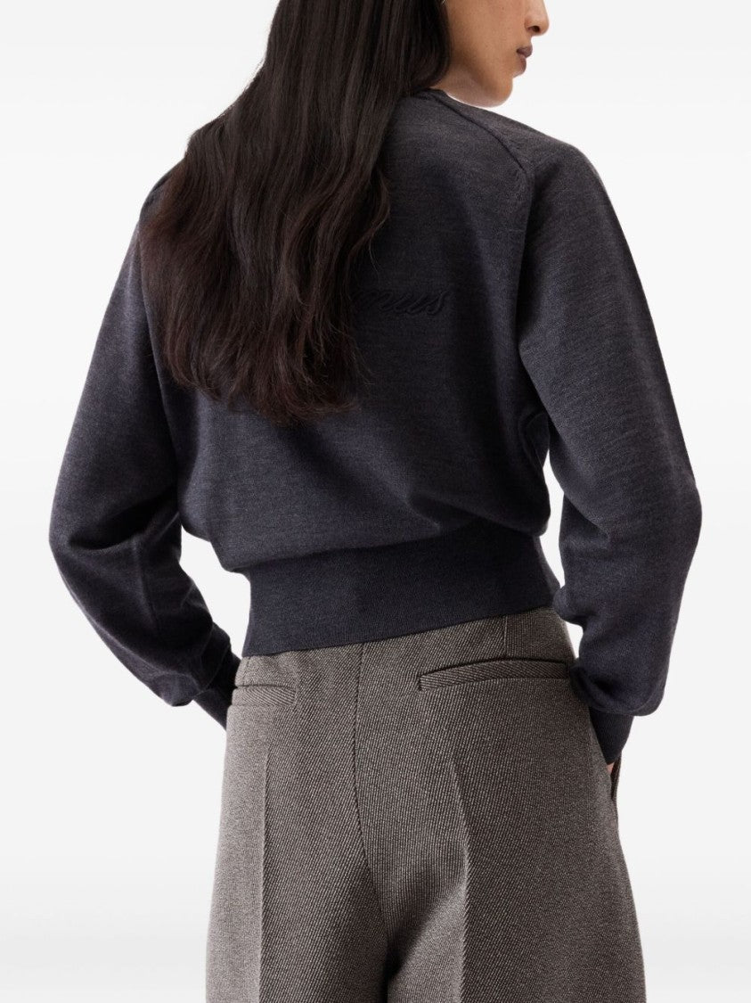 Jacquemus Fitted Dark Gray Merino Wool Blend Sweater