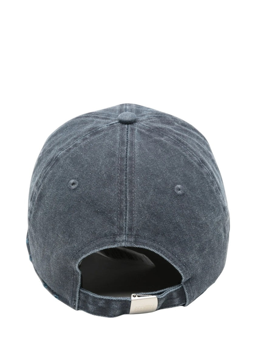 Mm6 By Maison Margiela Washed Navy Blue Baseball Cap With Embroidered Details