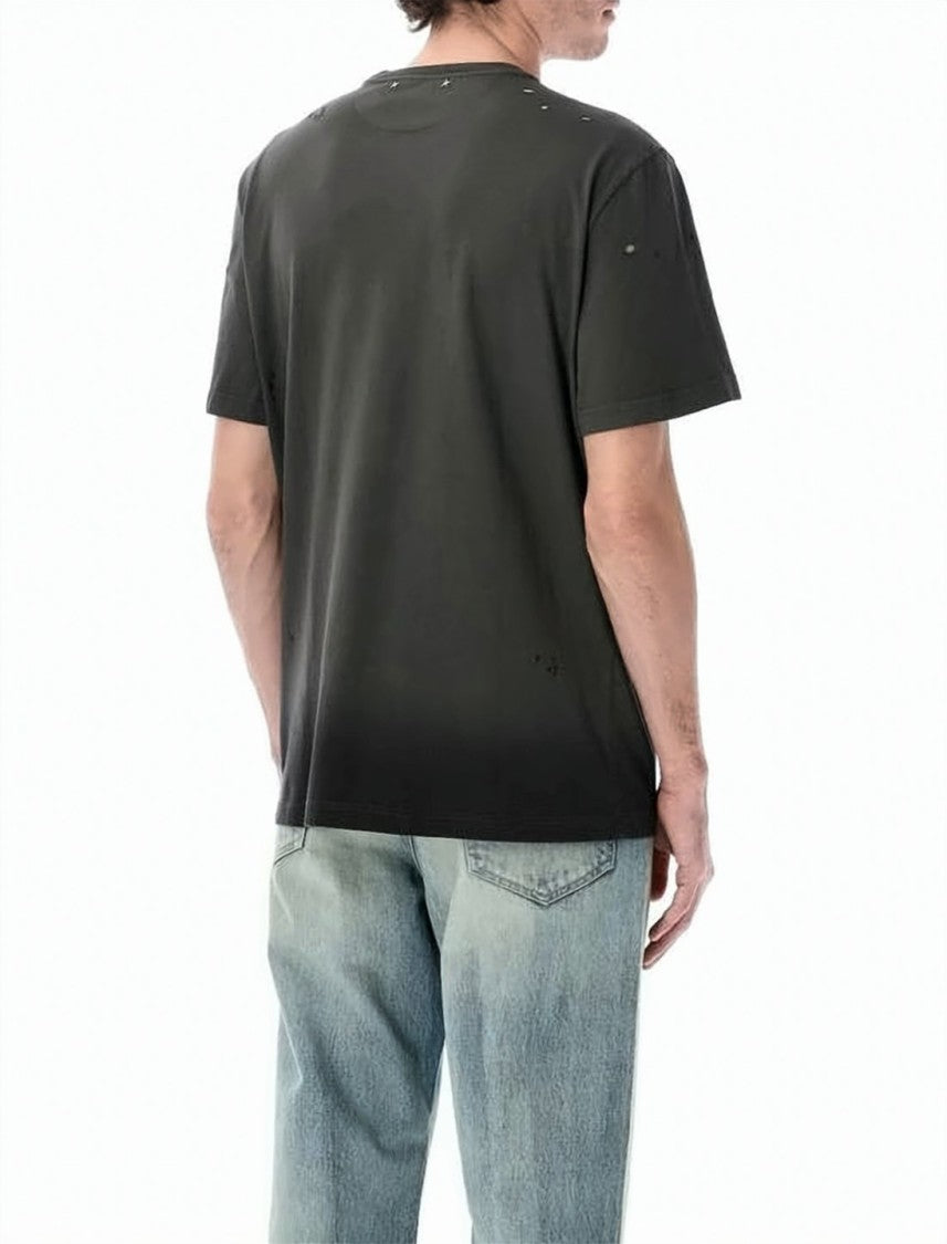 Golden Goose Distressed Black Short-Sleeve T-Shirt With Heart Detail