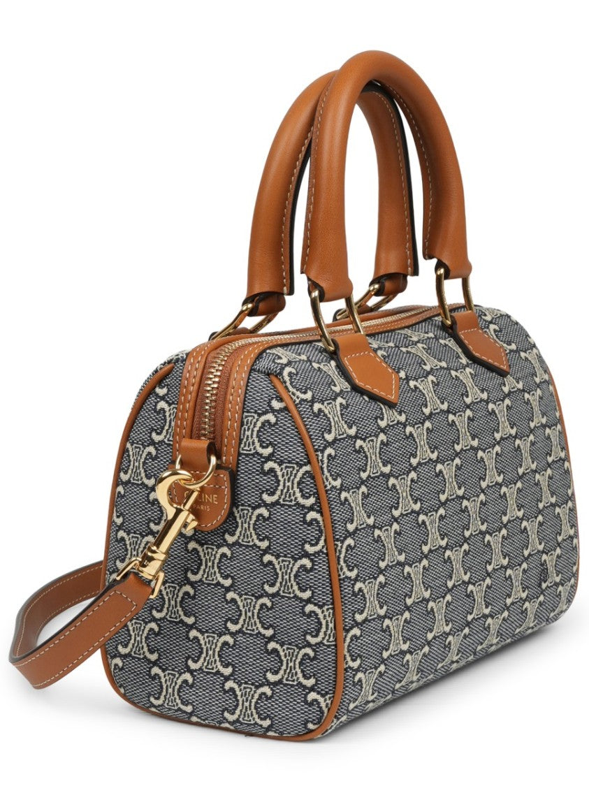 Celine Structured Grey Handbag With Gold-Tone Hardware And Detachable Strap