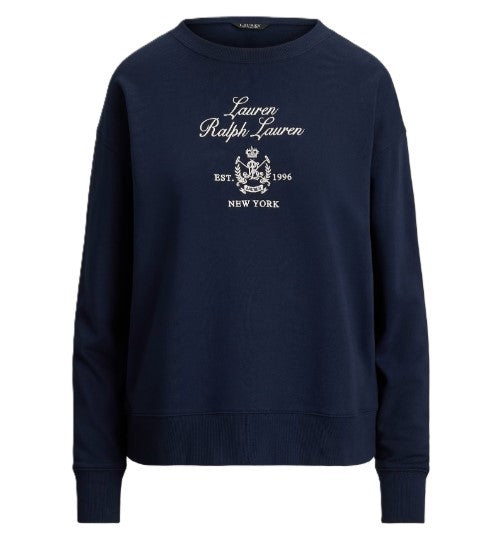 Polo Ralph Lauren Navy Blue Logo-Embroidered Sweatshirt With Ribbed Cuffs