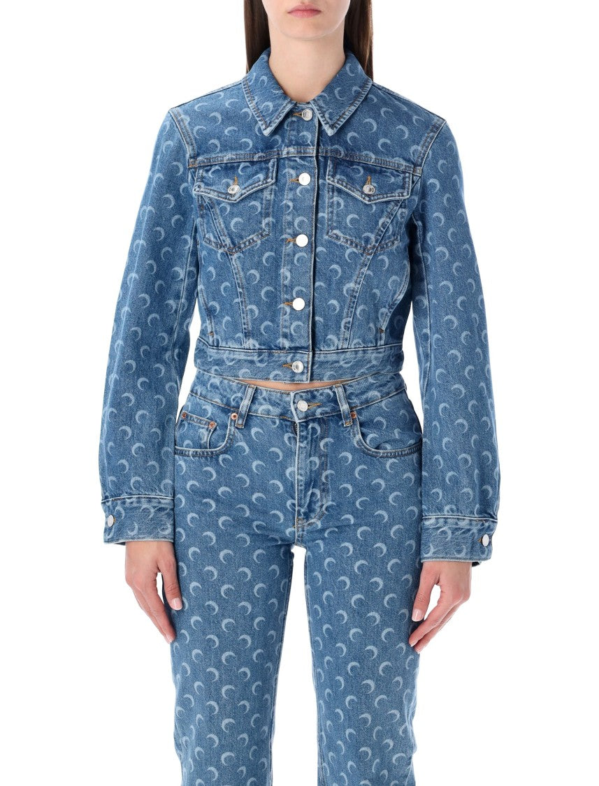 Marine Serre Moon Laser Blue Wash Cropped Denim Jacket