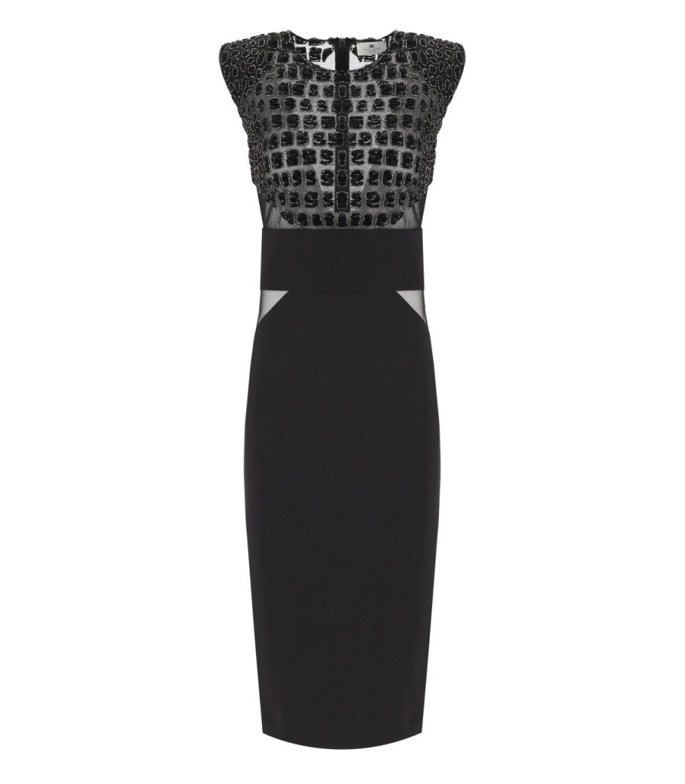 Elisabetta Franchi Black Midi Dress With Sequins