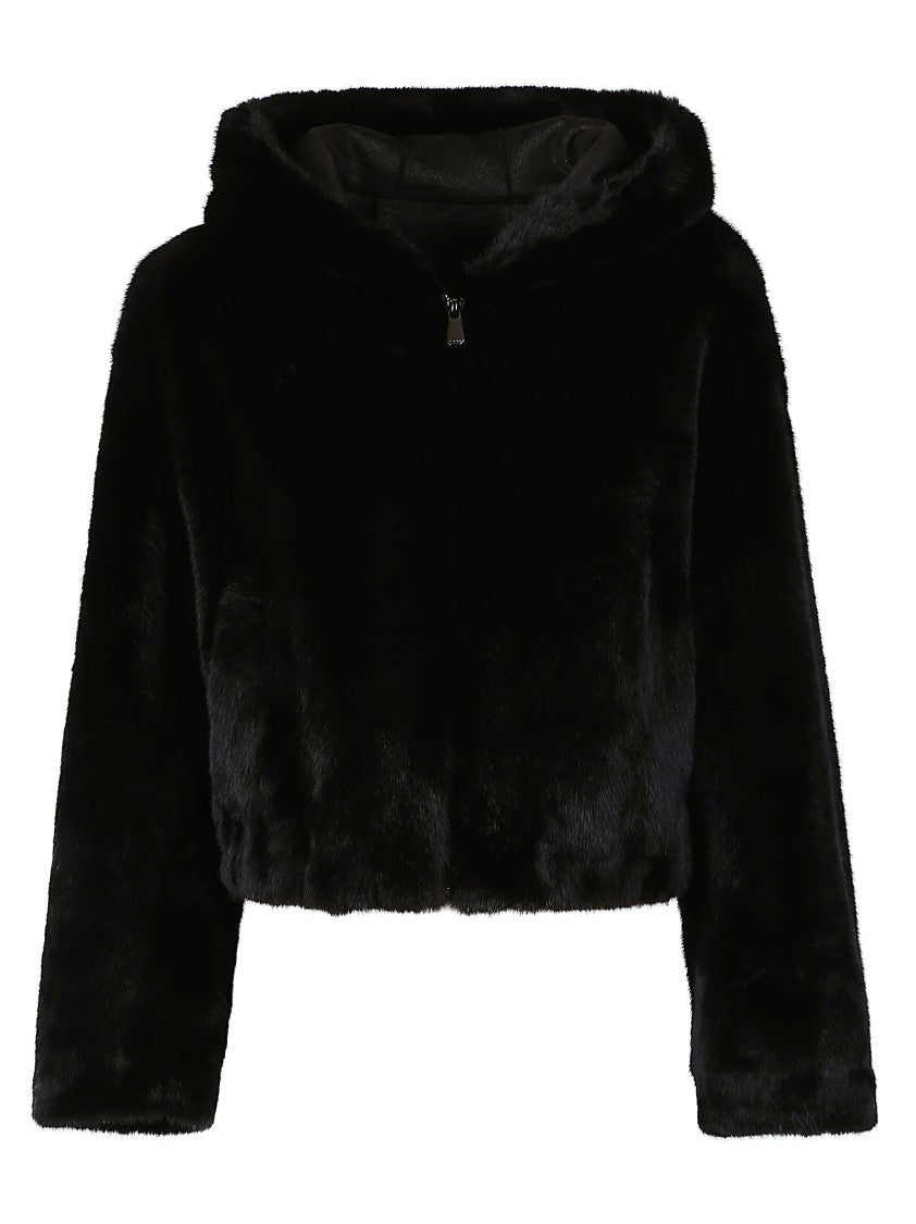 Pinko Gasteria Polyester Faux Fur Hooded Jacket