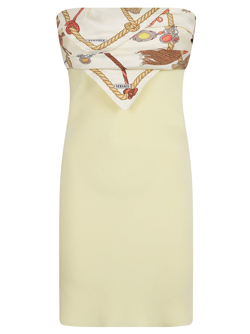Versace Strapless Mini Dress In Crepe Marocain Silk With Medusa Detail