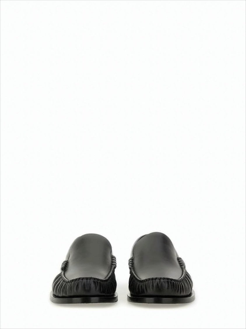 Saint Laurent Smooth Calf Leather Black Loafers With Gathered Detail