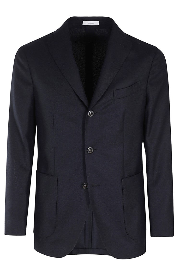 Boglioli Classic Blue Virgin Wool Jacket With Lapel Neckline