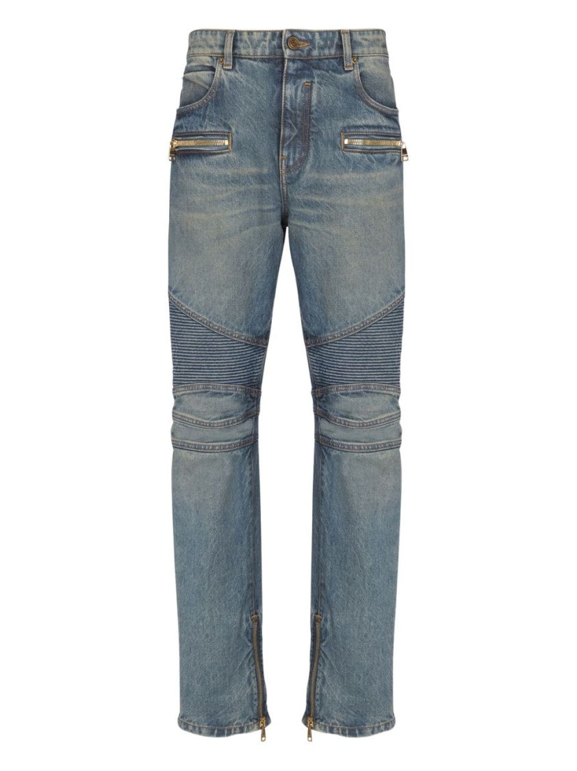 Balmain Blue Ribbed Detail Five-Pocket Jeans