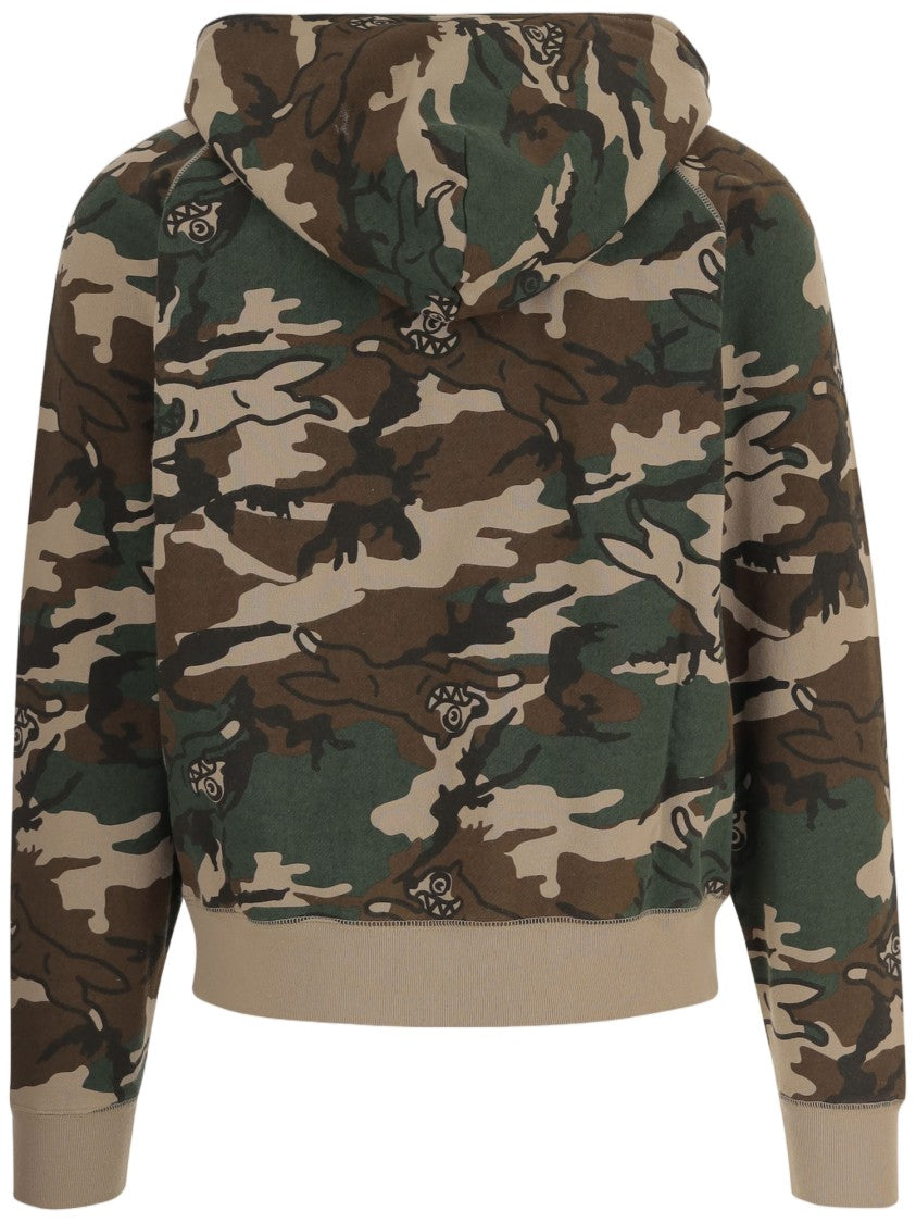 Icecream Camouflage Print Cotton Hoodie With Front Zip Closure