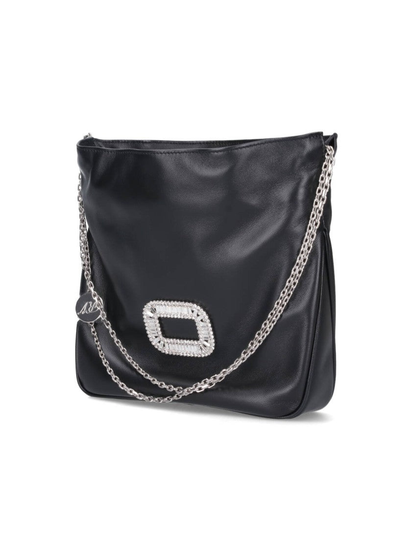 Roger Vivier Black Pilgrim Crystal Nappa Shoulder Bag