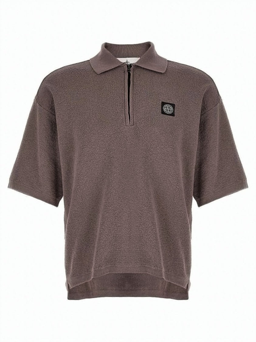 Stone Island Textured Polo Shirt With Zip-Up Collar
