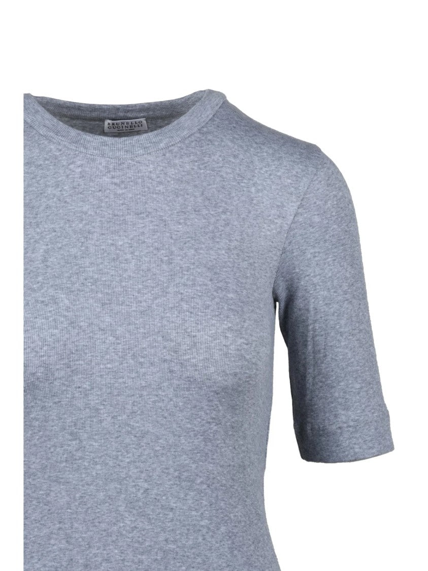 Brunello Cucinelli Grey Cotton Elastane Women T-Shirt