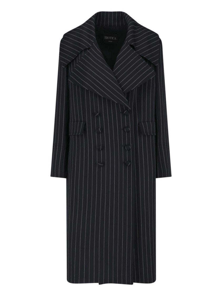Dondup Black Gessato Wool Pinstripe Coat