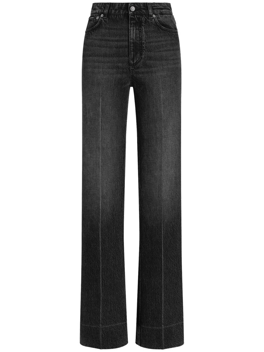 Dolce & Gabbana High-Waisted Wide-Leg Washed Black Jeans